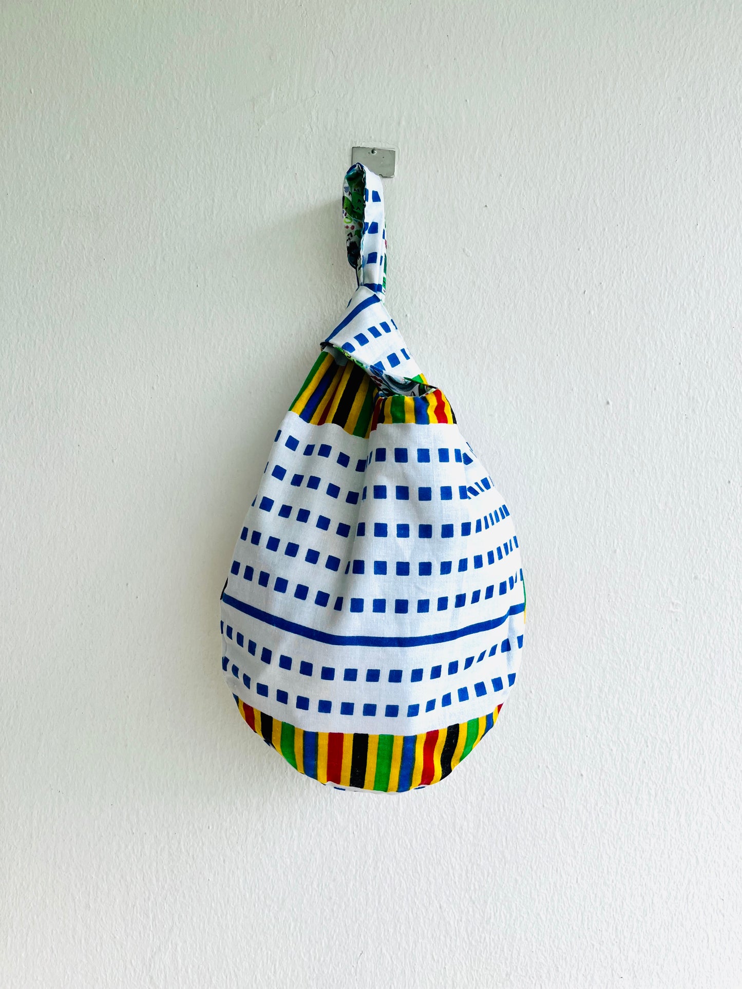 Origami small wrist bag , knot Japanese inspired bag , reversible colorful bag | Monkeys having fun on a summer day - Jiakuma