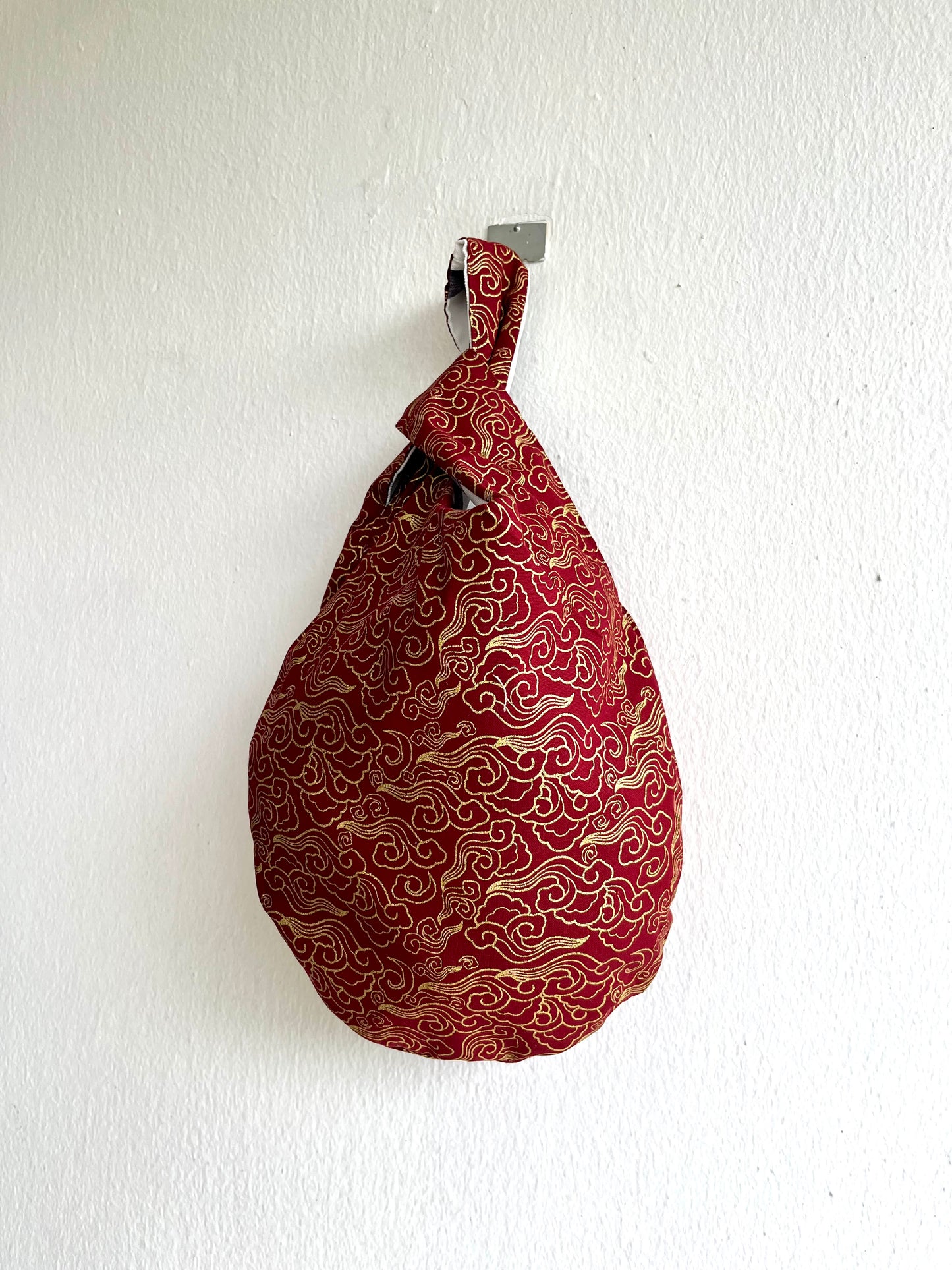 Small origami knot bag , reversible Japanese inspired wrist bag , handmade one of a kind bag | Watercolor brushstrokes - Jiakuma