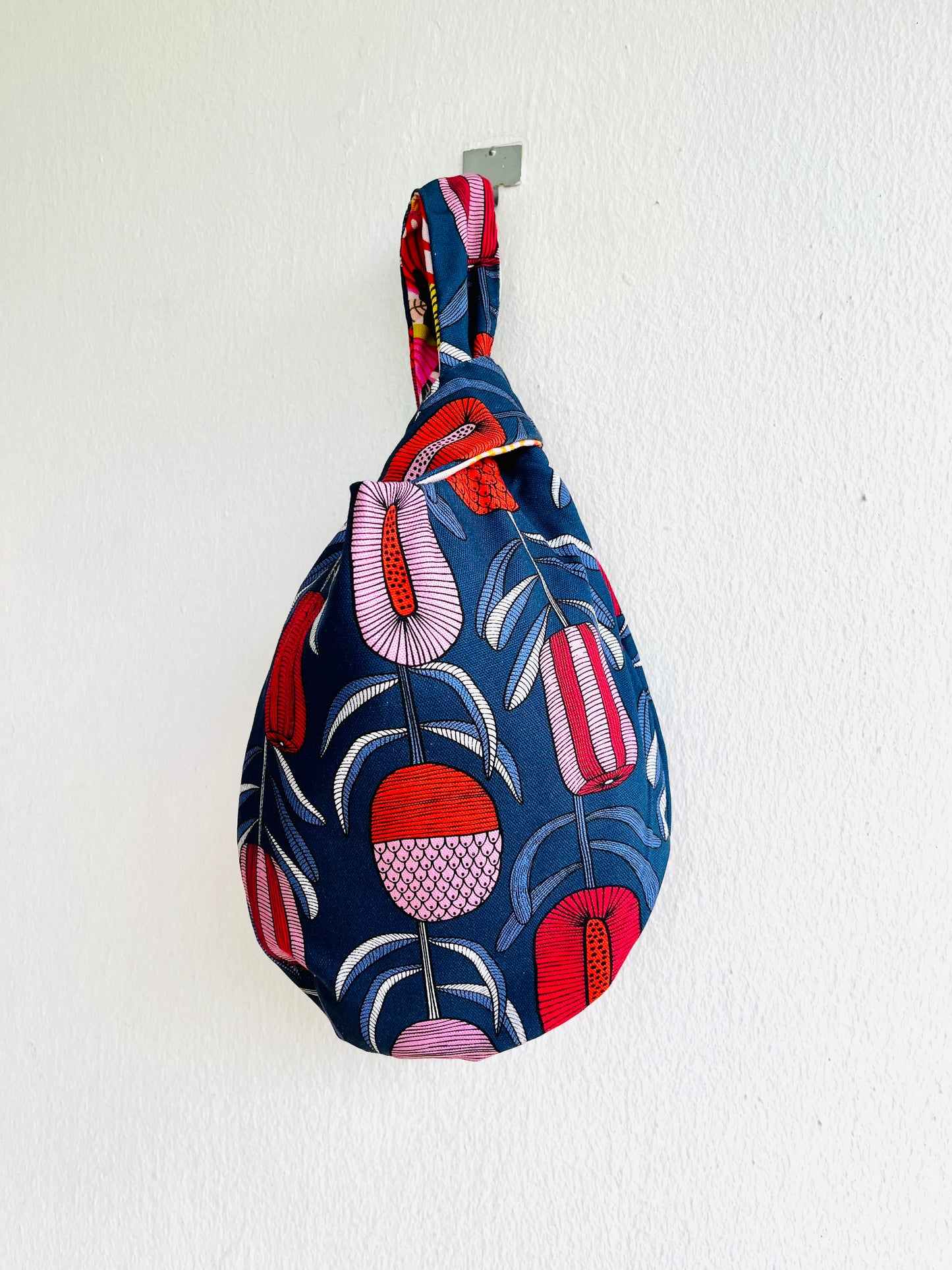Small origami knot bag , handmade reversible wrist bag , fabric Japanese inspired bag | Springtime - Jiakuma
