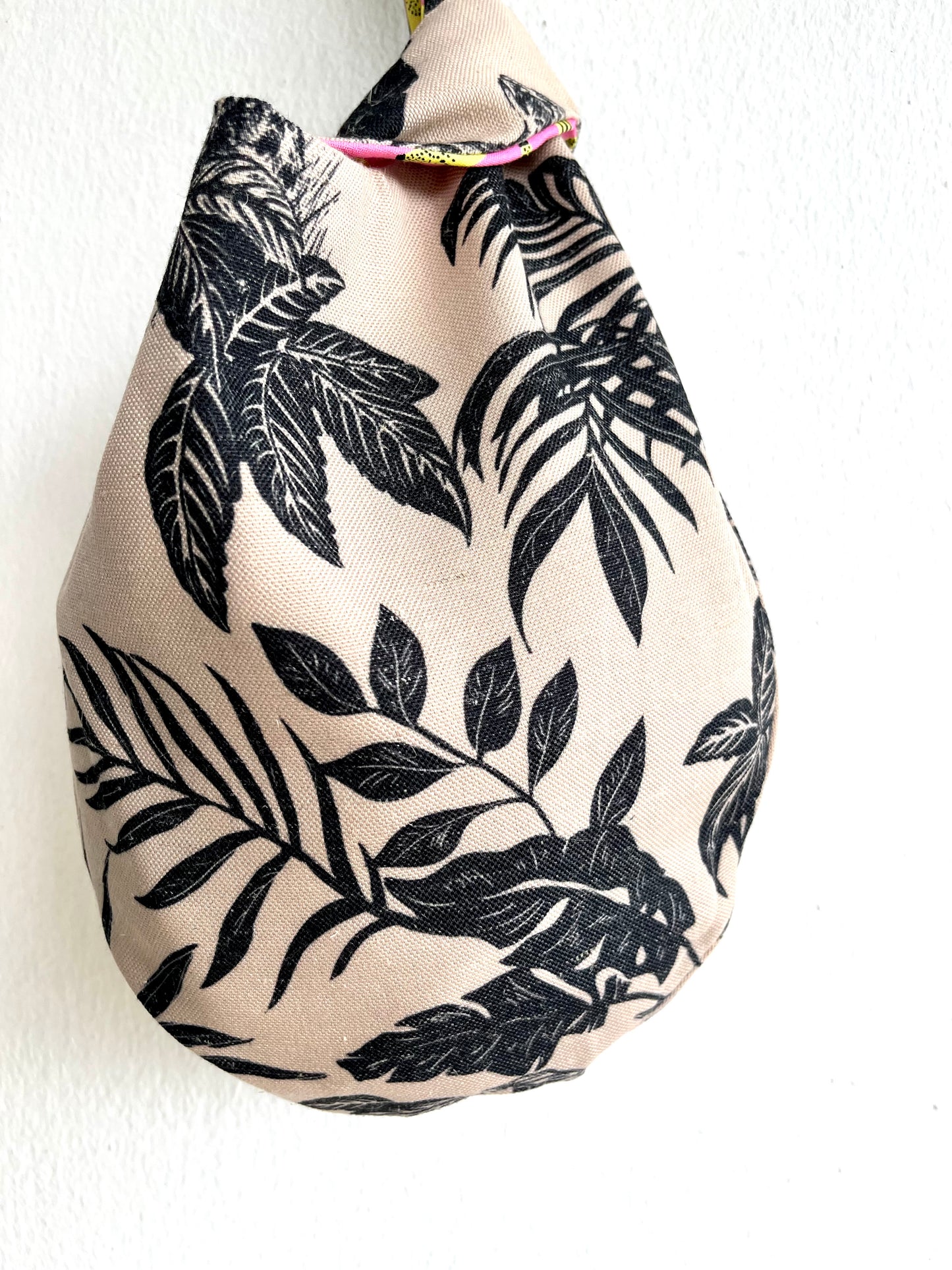 Origami cute knot bag , reversible Japanese inspired wrist bag | Tropical bananas - Jiakuma