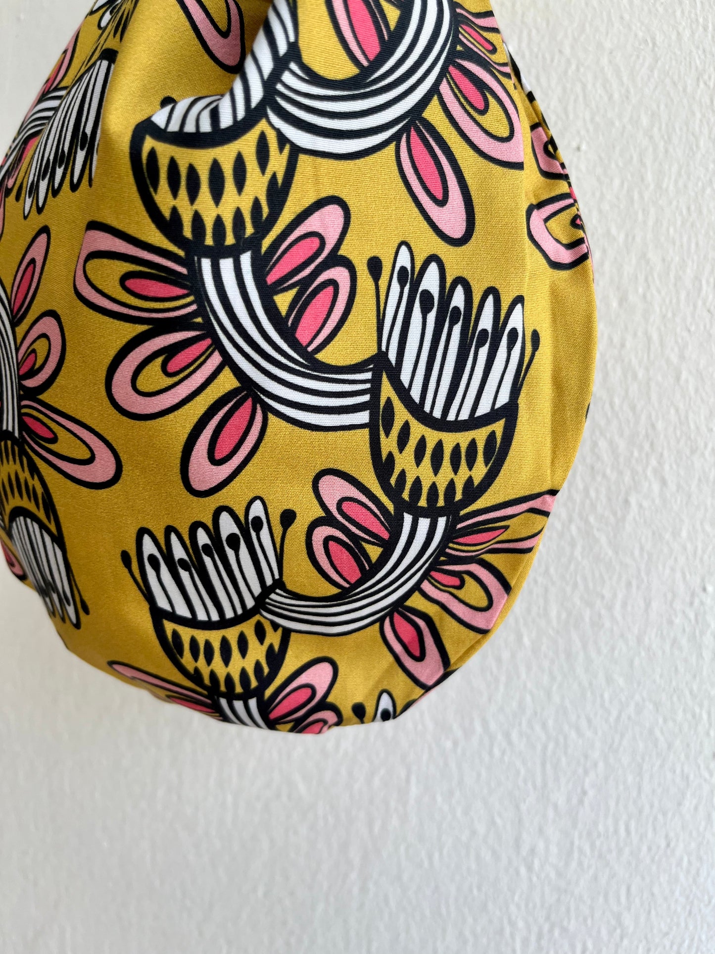 Original small knot bag , reversible wrist bag , eco friendly Japanese inspired bag | Fossils in my garden - Jiakuma