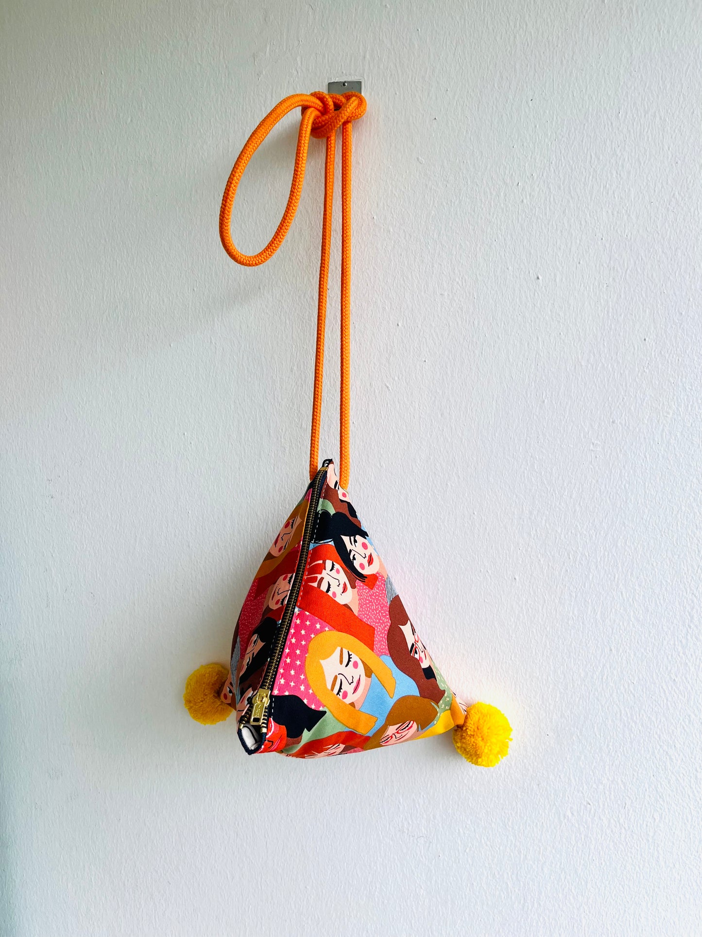 Origami dumpling bag, triangle pom pom bag , colorful Japanese inspired bag | just want to go to the hairdresser - Jiakuma