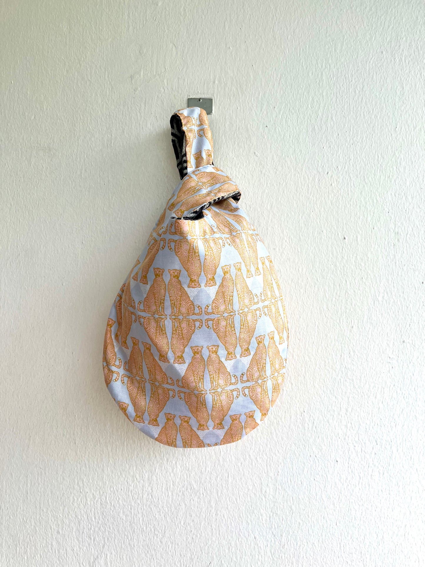 Knot origami bag , reversible small wrist bag , Japanese inspired bag | Elegant leopards - Jiakuma