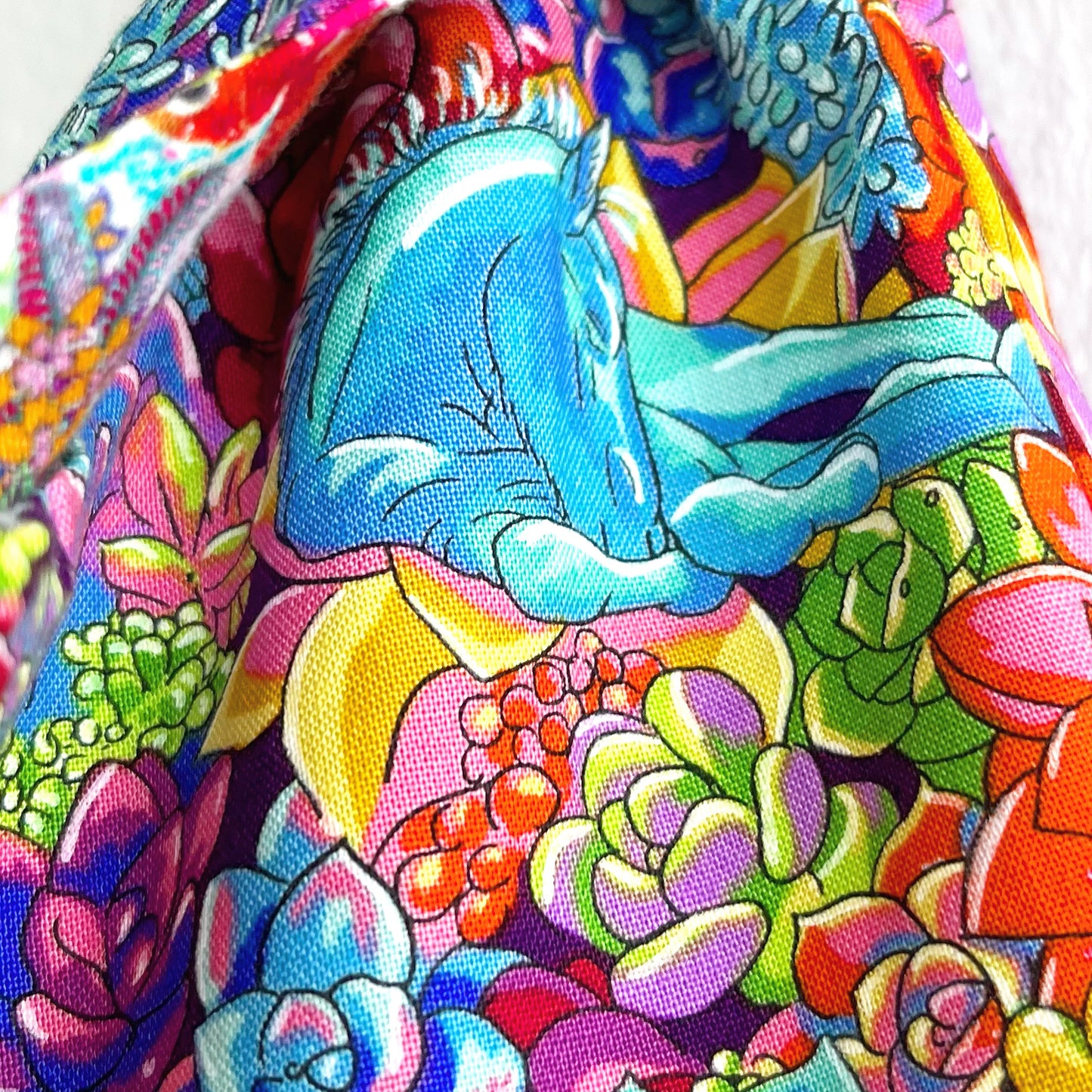 Bolso de muñeca de inspiración japonesa, bolso con nudo colorido, bolso pequeño reversible, bolso ecológico fácil de llevar | El unicornio escondido en mi jardín