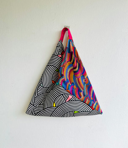 Origami bento bag , fabric tote bag , colorfull triangle bag ,Japanese inspired tote , eco friendly shoulder bag | Brera