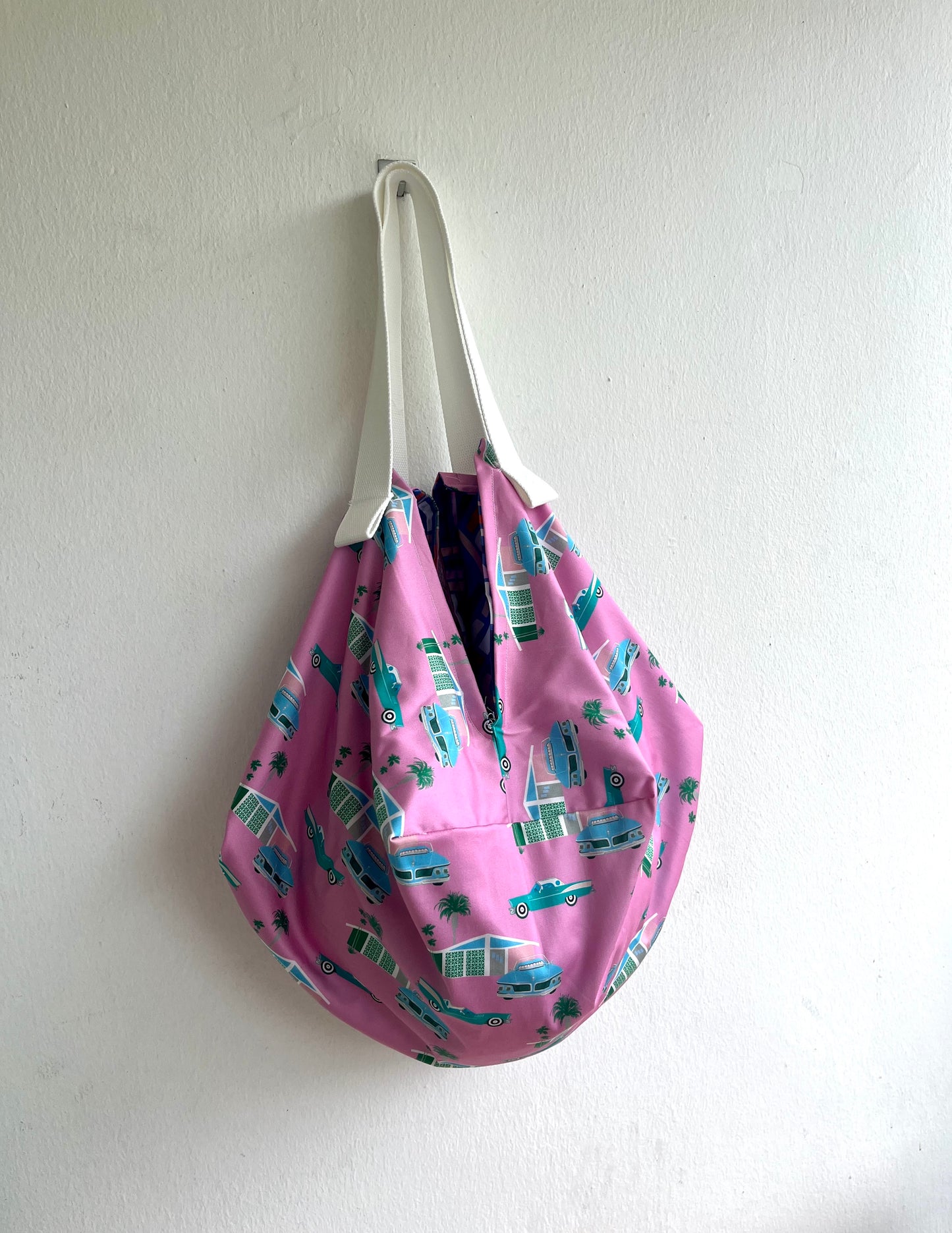 Japanese inspired fabric bag , origami sac bag , reversible shoulder bag , colorful eco friendly bag , gift idea | Take me to Memphis to see the King 🕺