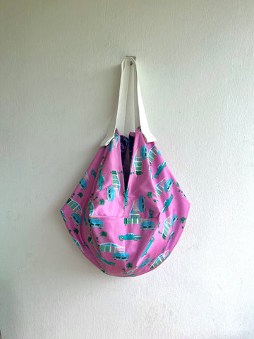 Japanese inspired fabric bag , origami sac bag , reversible shoulder bag , colorful eco friendly bag , gift idea | Take me to Memphis to see the King 🕺