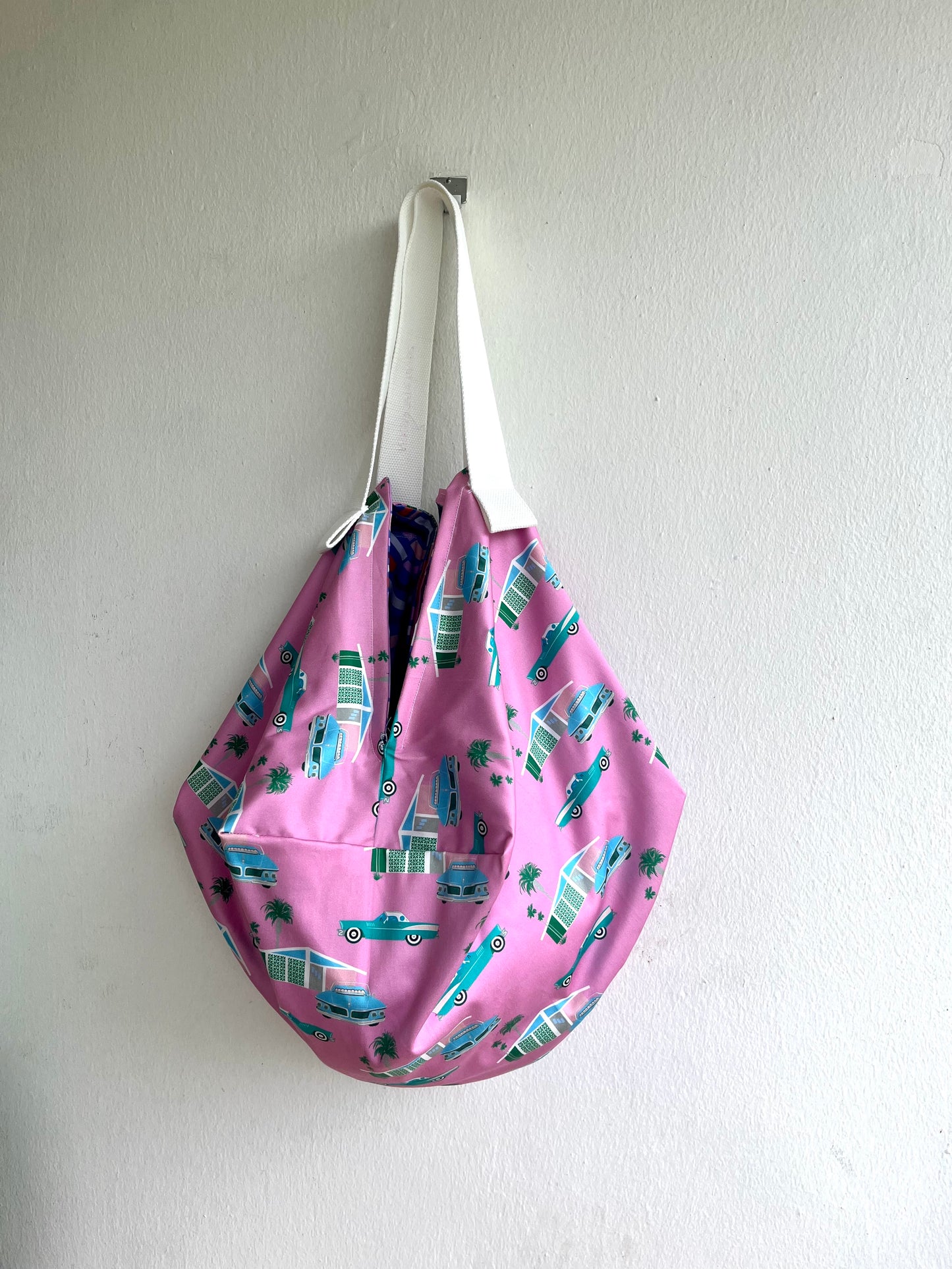 Japanese inspired fabric bag , origami sac bag , reversible shoulder bag , colorful eco friendly bag , gift idea | Take me to Memphis to see the King 🕺