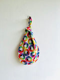 Origami knot bag , fabric reversible bag , wrist Japanese inspired bag , eco friendly small bag | Chroma