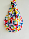 Origami knot bag , fabric reversible bag , wrist Japanese inspired bag , eco friendly small bag | Chroma