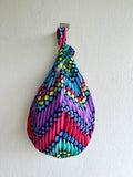 Origami small bag , reversible fabric bag , colorful Japanese inspired knot bag , cute wrist bag | Wicked