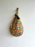Origami small bag , reversible fabric bag , colorful Japanese inspired knot bag , cute wrist bag | Wicked