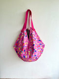 Origami sac bag , reversible colorful shoulder bag , Japanese inspired shopping bag | Paint it all pink
