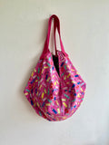 Origami sac bag , reversible colorful shoulder bag , Japanese inspired shopping bag | Paint it all pink