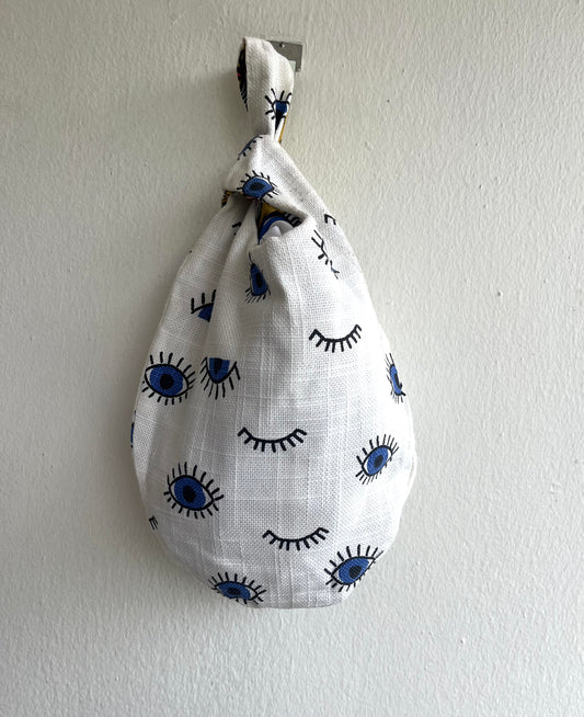 Origami small bag , reversible Japanese knot bag , fabric wrist bag , cute origami bag | Cute eyes - Jiakuma