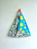 Origami bento bag , Japanese inspired bag , colorful fabric eco bag, triangle shoulder bag | Birds of polka paradise