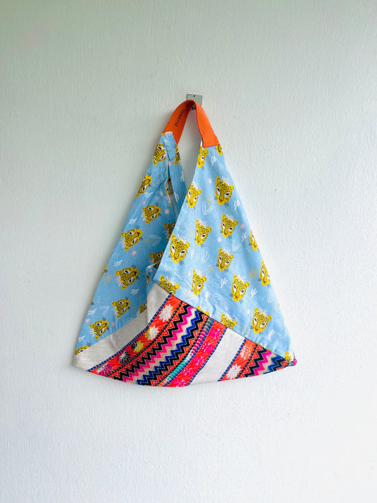 Origami bento bag , azuma bukaro colorful bag , shoulder tote bag , fabric handmade triangle bag , eco friendly shopping bag | Wild & colorful in Arizona - Jiakuma