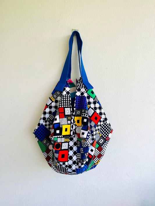 Origami sac bag , reversible fabric bag , colorful eco friendly Japanese inspired bag | We love modern art