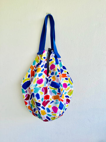 Origami sac bag , reversible shoulder Japanese inspired bag , fabric eco shopping bag , colorful origami tote bag | Color shapes