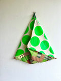 Origami bento bag , tote fabric Japanese bag , eco friendly groceries shopping bag | Polka green