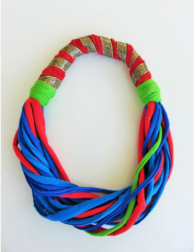 Fabric handmade colorful necklace , statement bold necklace