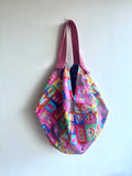 Sac shoulder bag , origami sac fabric bag , Japanese inspired reversible bag , eco friendly shopping bag | love always wins