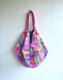 Sac shoulder bag , origami sac fabric bag , Japanese inspired reversible bag , eco friendly shopping bag | love always wins