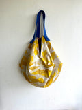 Japanese inspired reversible bag , origami sac bag , reversible fabric bag , shoulder groceries eco bag | Yellow dunes with golden sparkles