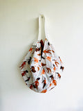 Sac Japanese inspired bag, origami fabric reversible bag , shoulder sac colorful bag , groceries eco friendly bag | Las bañistas