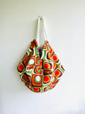 Sac Japanese inspired bag, origami fabric reversible bag , shoulder sac colorful bag , groceries eco friendly bag | Las bañistas