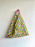 Origami tote bento bag , handmade fabric triangle bag , shoulder Japanese inspired bag | Strike the pose