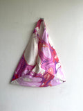 Tote origami bag , Japanese inspired fabric bag , shoulder tote bag , eco friendly bag | Pink strokes