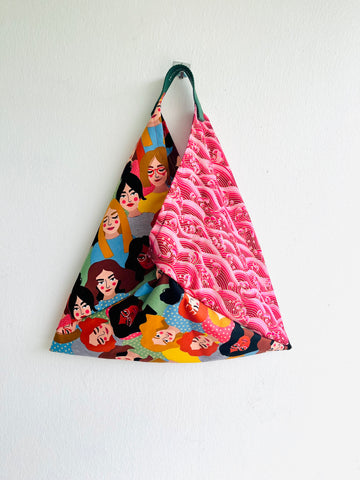 Bento tote bag , origami Japanese inspired fabric bag , shoulder eco friendly triangle bag | Besties