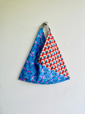 Origami bento bag , triangle tote fabric bag , Japanese inspired bento , eco friendly shopping bag | La galleria