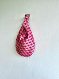 Origami knot bag , fabric colourful small bag  reversible wrist Japanese inspired handmade bag | Yellow and gold sand dunes