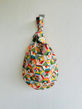 Origami reversible Japanese inspired bag , knot fabric bag , wrist fabric bag , small lunch bag | Kaleidoscope