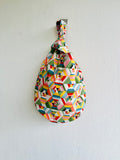 Origami reversible Japanese inspired bag , knot fabric bag , wrist fabric bag , small lunch bag | Kaleidoscope