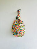 Origami reversible Japanese inspired bag , knot fabric bag , wrist fabric bag , small lunch bag | Kaleidoscope