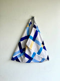 Origami tote bag , fabric bento bag , triangle Japanese inspired bag | Blue intersections