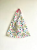 Origami bento bag , fabric tote Japanese inspired bag , eco friendly shoulder triangle bag Happy| Jollie beans