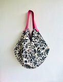 Origami sac bag , fabric shoulder Japanese inspired bag , reversible eco friendly bag | The golden leopard & snake