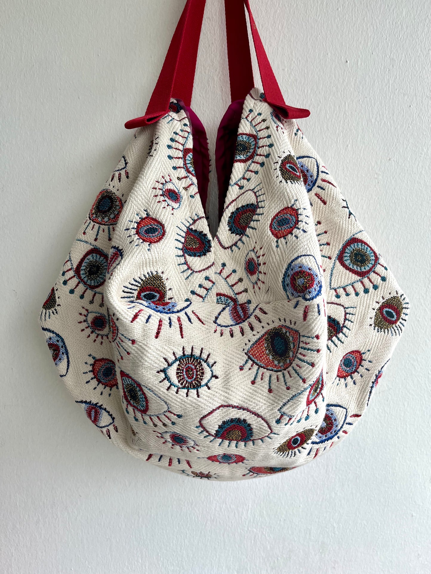 Origami sac bag , reversible shoulder sac , Japanese inspired fabric bag , big sac eco friendly bag , colorful bag | Eyes on me