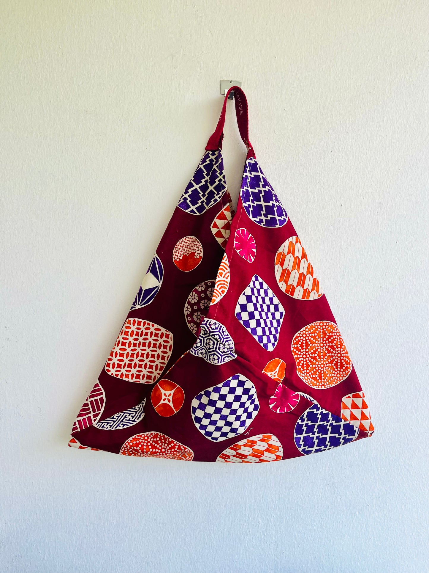 Origami bento bag , Japanese inspired triangle tote bag , shoulder original fabric  eco friendly bag ! The planets of Japan