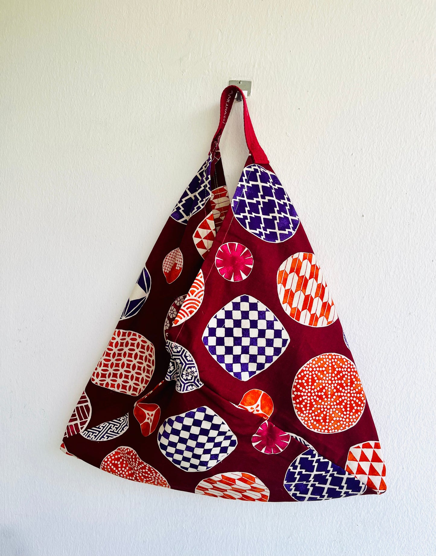 Origami bento bag , Japanese inspired triangle tote bag , shoulder original fabric  eco friendly bag ! The planets of Japan