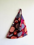 Origami bento bag , Japanese inspired triangle tote bag , shoulder original fabric  eco friendly bag ! The planets of Japan