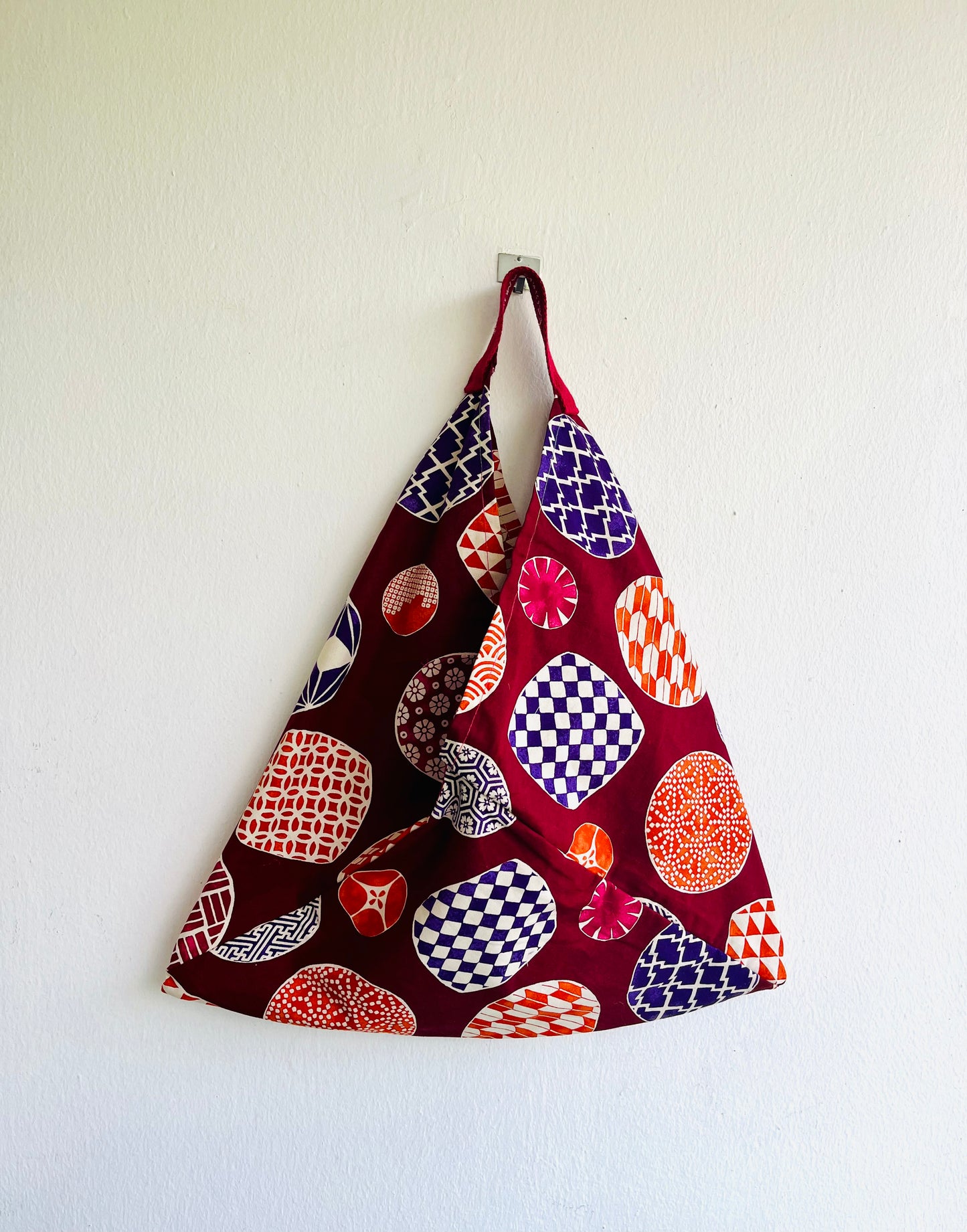 Origami bento bag , Japanese inspired triangle tote bag , shoulder original fabric  eco friendly bag ! The planets of Japan