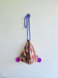 Origami colorful bag , Japanese fabric cute small pom pom bag , eco friendly triangle bag | Osaka