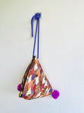 Origami colorful bag , Japanese fabric cute small pom pom bag , eco friendly triangle bag | Osaka