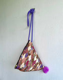 Origami colorful bag , Japanese fabric cute small pom pom bag , eco friendly triangle bag | Osaka