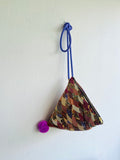 Origami colorful bag , Japanese fabric cute small pom pom bag , eco friendly triangle bag | Osaka